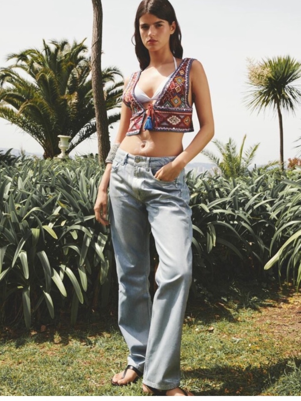 ZARA Metallic Straight Leg Denim Jeans